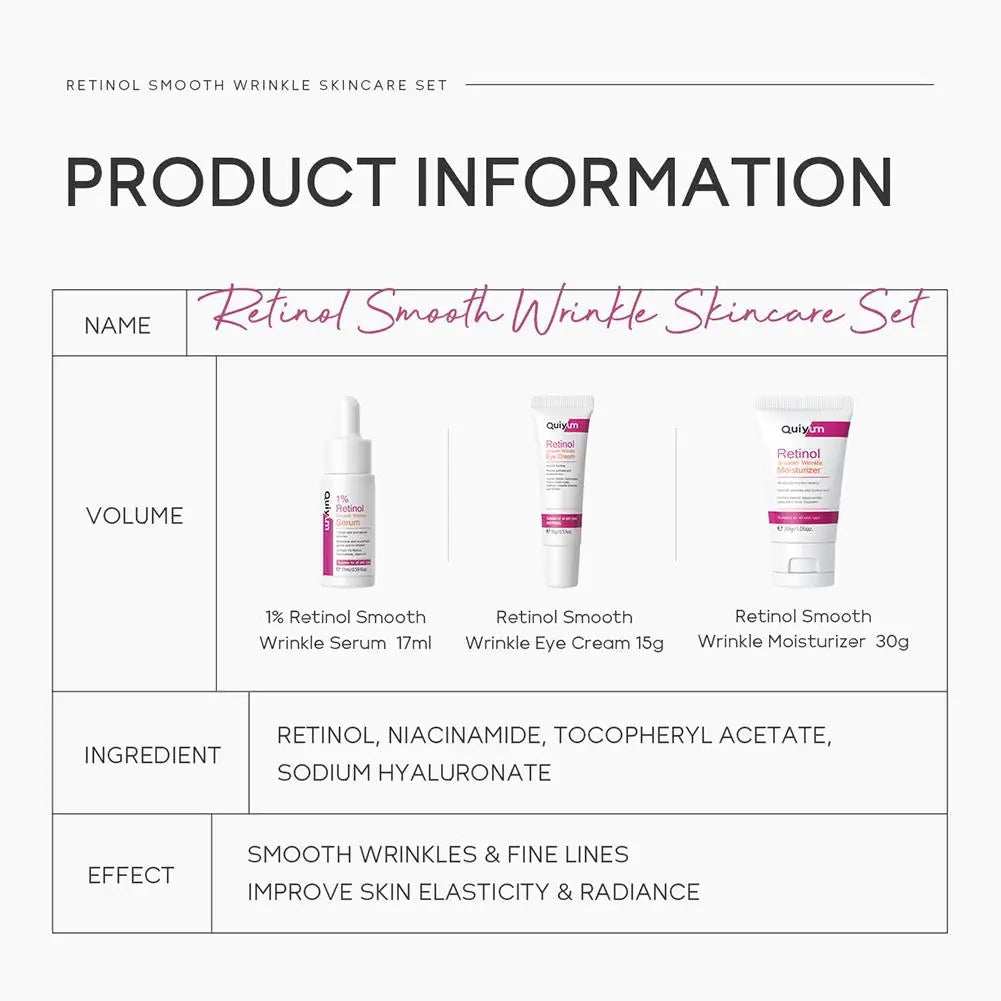 Retinol Smooth Wrinkle Skincare Set Moisturizing Firming Facial Skincare Routine Kit - Retinol Serum-Face Moisturizer-Eye Cream