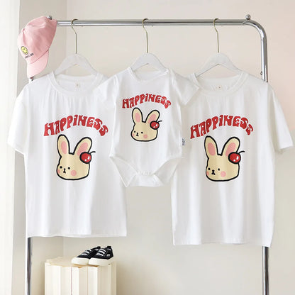 Family Cute Matching T Shirts Parent-child Rabbit Clothes Funny Dad Mom and Son Daughter Cotton Tees Tops Baby Newborn Bodysuit