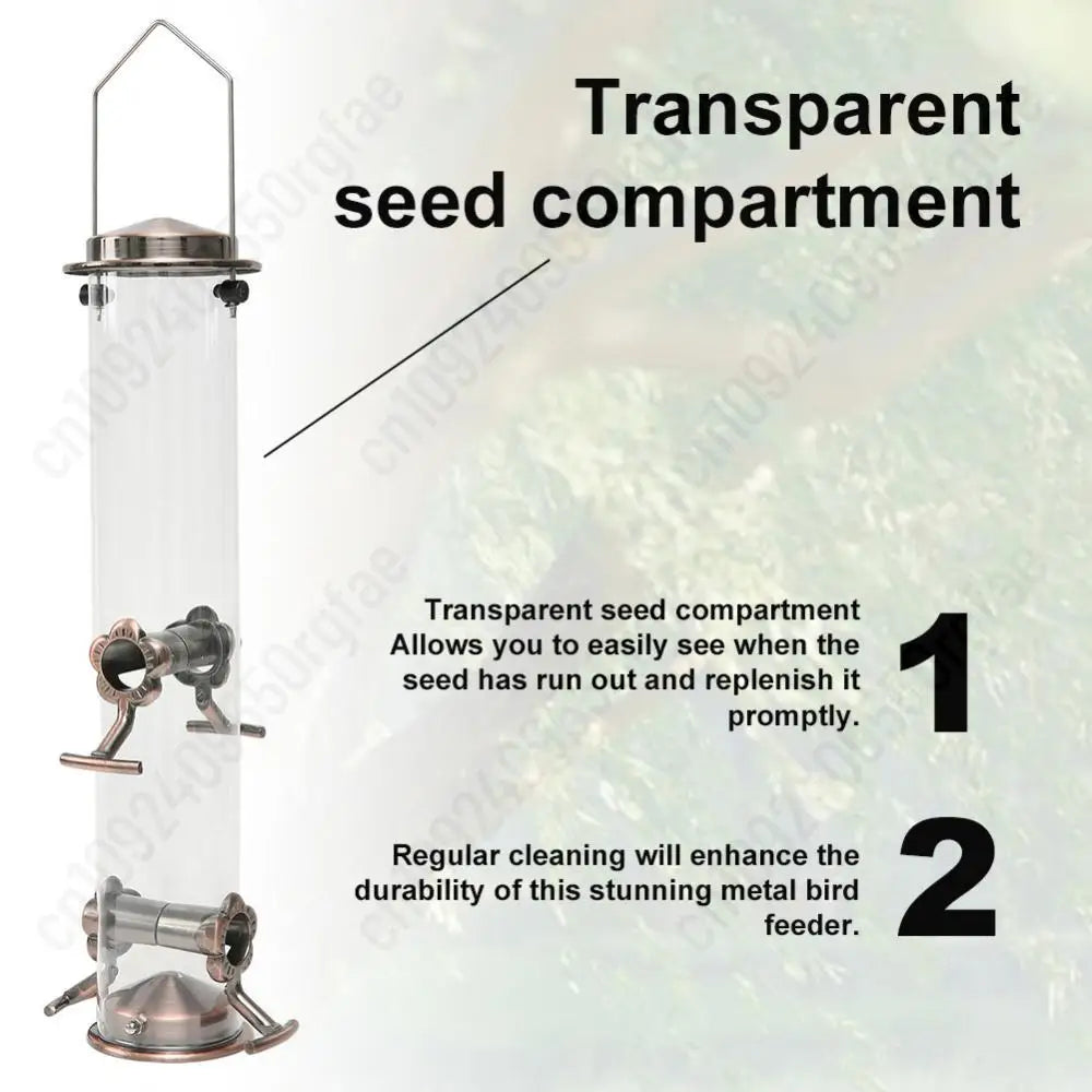 Metal Bird Feeders with 4 Feeding Ports Hanging Bird Seed Feeder Weather Resistant Tubular Bird Food Dispenser For Birds Feeding