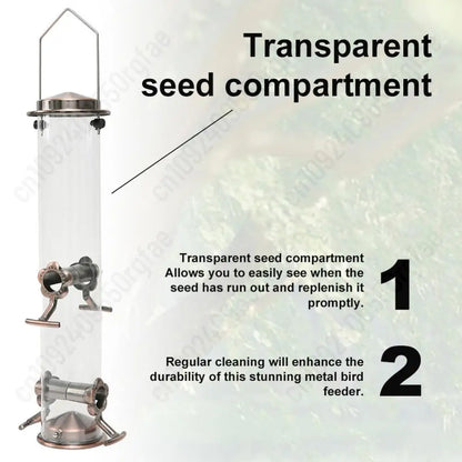 Metal Bird Feeders with 4 Feeding Ports Hanging Bird Seed Feeder Weather Resistant Tubular Bird Food Dispenser For Birds Feeding