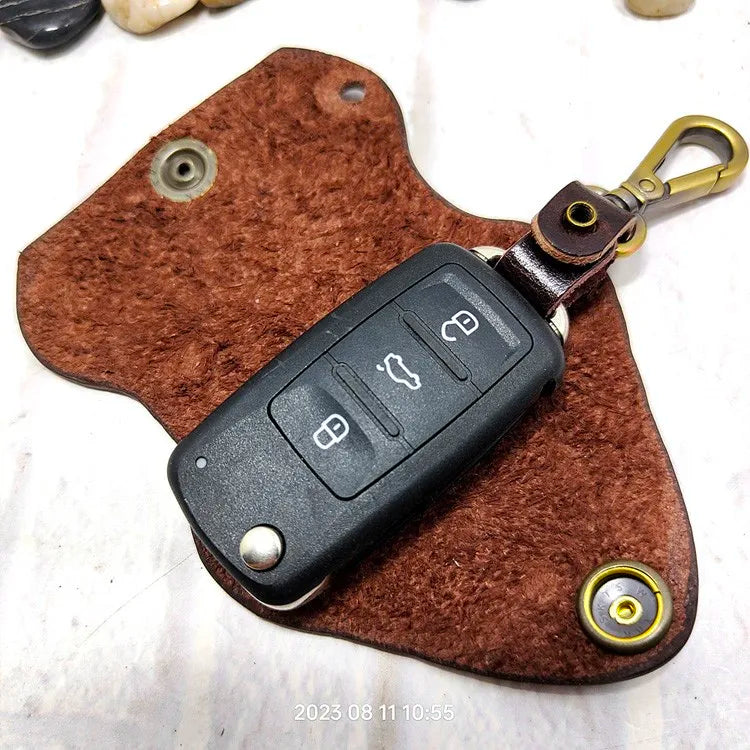 blongk Car Key Case on Waist Small Key Pouch Genuine Leather Key Organizer Key Bag Mini Car Key Holder Men Women 1608