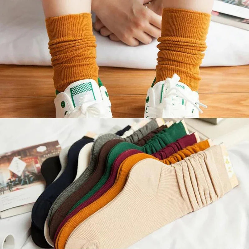 Women's Socks for Woman Winter Autumn Middle Tube Kawaii Cotton Black Red Khaki Feminino Girls Cute Stockings FDT112