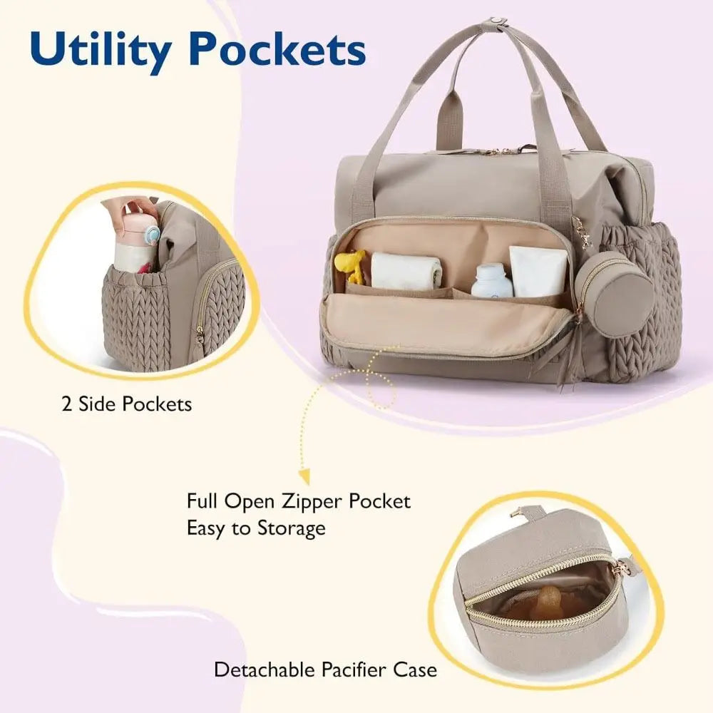 Multifunction Mommy Diaper Bag with Insulated Pocket Changing Pad Portable Baby Diaper Bag Large Capacity Nappy Waterproof Bag