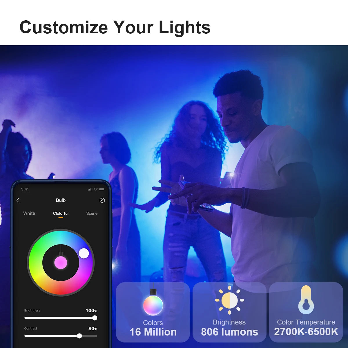 Imou B5（E26/E27）B22 Smart Light Bulb Control Lamp Base Dimmable Light Led Lamp Bombilla Colorful Changing 9W Function color