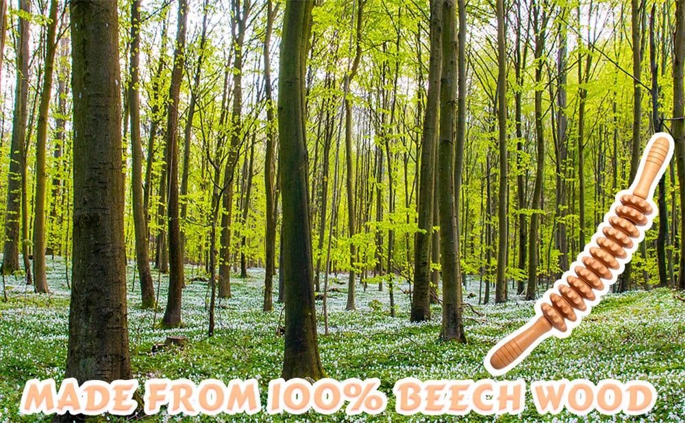 Natural Curved Wooden Massage Roller for Waist and Thigh, Multi-Functional Body Roller for Cellulite Reduction & Muscle Tension