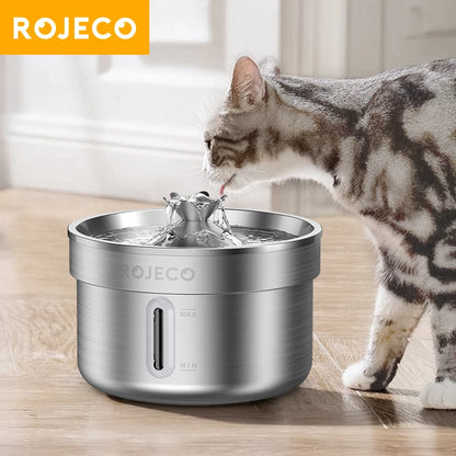 ROJECO Stainless Steel Pet Water Fountain Automatic Cat Drinking Fountain for Pet Dogs Drinker Rechargeable Pet Water Purifier