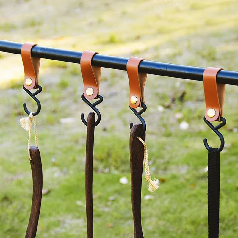 1/5pcs Outdoor Camping Hooks  Leather Hanging Hooks S-Shaped Rack Portable Camping Hangers Home Kitchen Storage Supplies