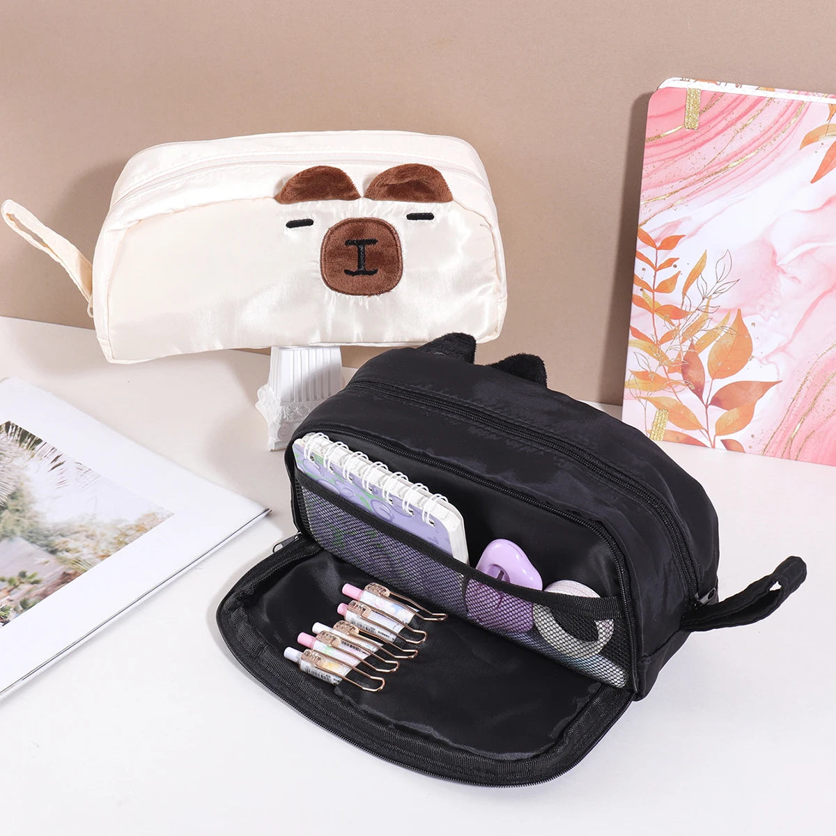 1 pc pencil case in the shape of a cute animal, cartoon-style, stylish and portable school supplies, back-to-school essentials