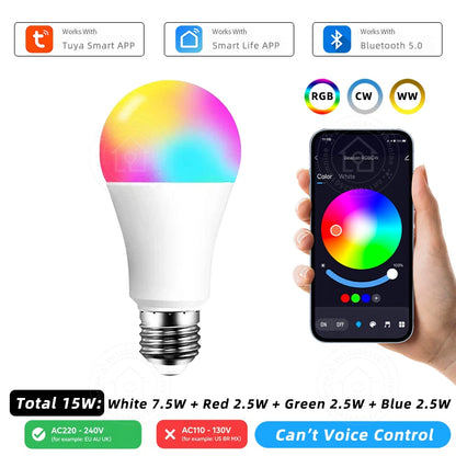 E27 Smart Bulb Tuya Bluetooth LED Light Bulb 18W 15W 9W 220V RGB Lamp APP Control Timer Dimmable Music Sync Work With Smart life