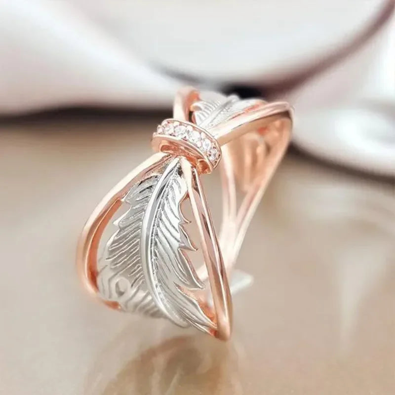 Popular Women's Ring with Sparkling Cubic Zirconia Hollow Heart Leaf Design in Two Tone Hip Hop Rock  Party Girl Jewelry