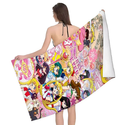 Beach Towel Portable Towel for Fitness Sailors-Moon Absorbent Home Gym Towels With Designs Microfiber Sauna Cloth Quick Dry Fast