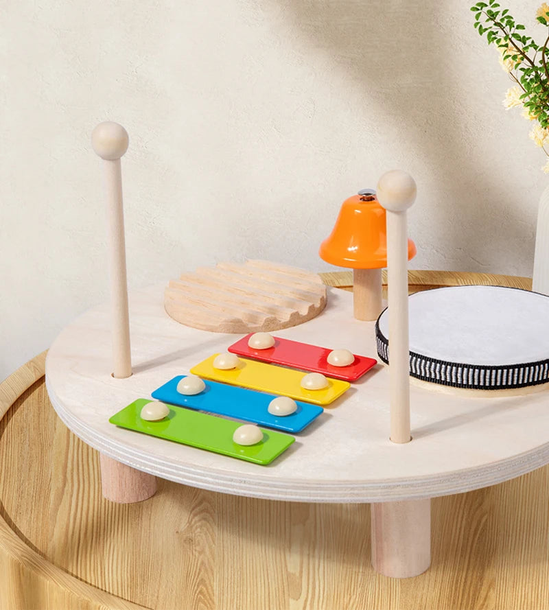 Wooden Music Toys For Babies Children's Multifunctional Music Knocking Table Early Education Kids Drum Set Music Toy Baby Gift