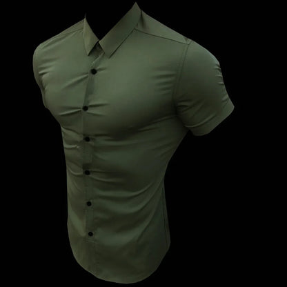 Summer Fashion Slim Fit Button Short Sleeve Shirts Men Casual Sportswear Dress Shirt Male Hipster Shirts Tops Fitness Clothing