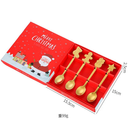 Christmas Cutlery 4Pcs Gift Set Creative Coffee Spoon Dessert Spoon Mixing Spoon Christmas Spoon Gift Box