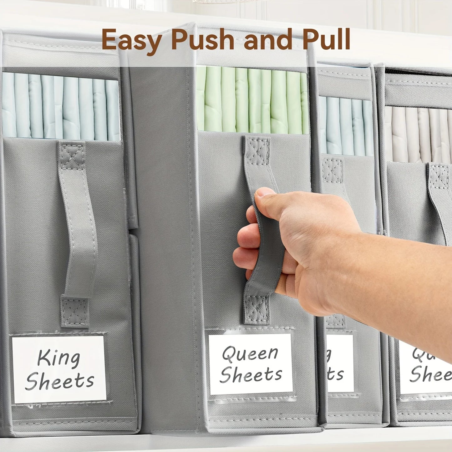 Bed Sheets Set Organizers Storage Linen Fabric Closet Organizers with Window Folding Bedding Storage Box for Pillow Organizer