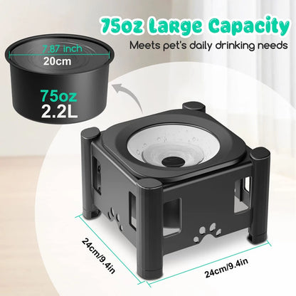 Height Adjustable Dog Bowls No Spill Raised Pet Elevated Water Bowl Non-Slip Puppy Cat Slow Water Feeder 2.2L/75oz