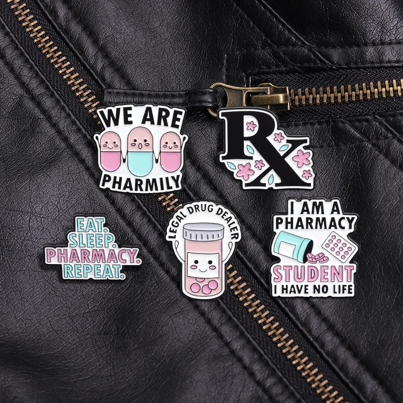 I Am Pharmacy Student Have No Life Enamel Pin Eat Sleep Pharmacy Repeat Brooch Cartoon Pills Lapel Badge Gift for Medical Friend