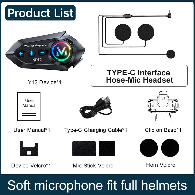 Bluetooth 5.4 Motorcycle Helmet Headset Wireless Waterproof Noice Reduction Earphone Super Long Standby HandsFree Headphone