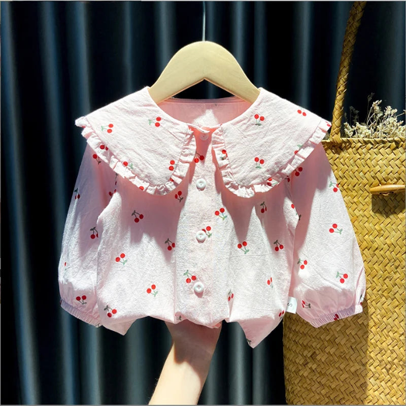 Spring Autumn New Baby's Girl Clothes Cherry Cardigan Shirt Coat for toddler Girl Baby Cloth Outfit wear Versatile Shirt blouse