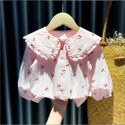 Spring Autumn New Baby's Girl Clothes Cherry Cardigan Shirt Coat for toddler Girl Baby Cloth Outfit wear Versatile Shirt blouse