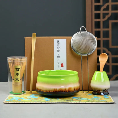 Matcha Set Kit Japanese Ceremony Green/Pink/White With Bamboo Spoon/Scoop, Whisk Holder, Matcha Bowl Matcha Gift Set