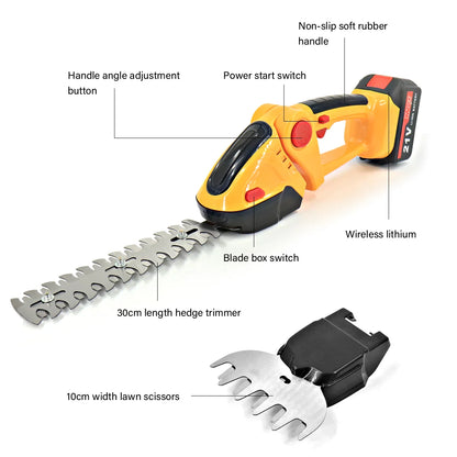 2 in 1 Cordless Handheld Hedge Trimmer Rechargeable Electric Trimmer Garden