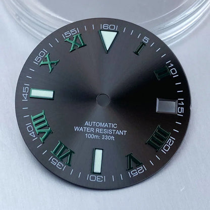 Grey Silver Sunburst 29mm Watch Dial fit NH35 NH35A NH36A Silver/Gold/Rose Gold/Green Roman Numerals Index Hand Set Watch Parts