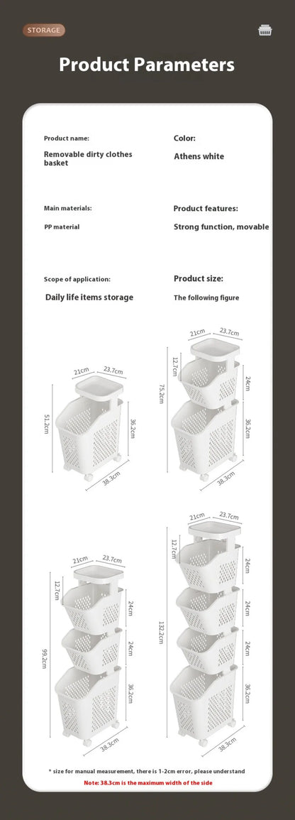 Multilayer Laundry Storage Basket Wheels Pp Plastic Laundry Baskets With Wheel Household Sundries Bathroom Toilet Storage Rack