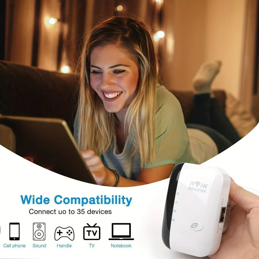 Compact WiFi Extender Wireless Signal Booster Repeater AP Mode Dual Band 300Mbps for Home Router Works with Most Routers