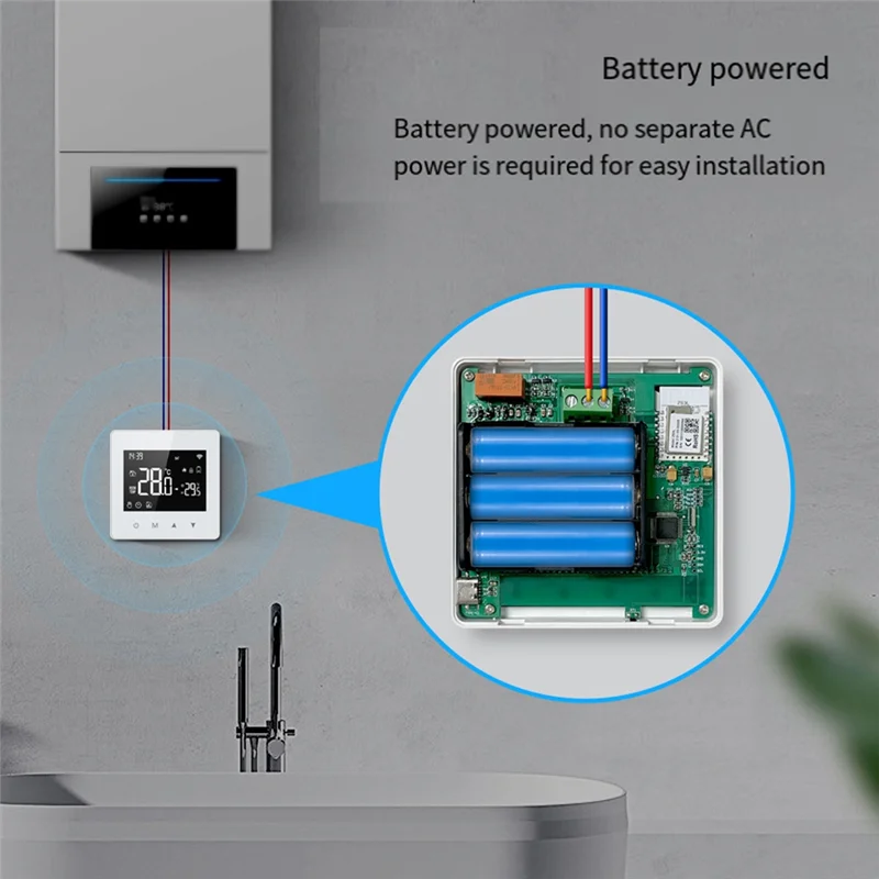 ABZZ-Tuya Zigbee Thermostat Smart Home Battery Powered Temperature Controller For Gas Boiler Works With Voice Assistant, Durable