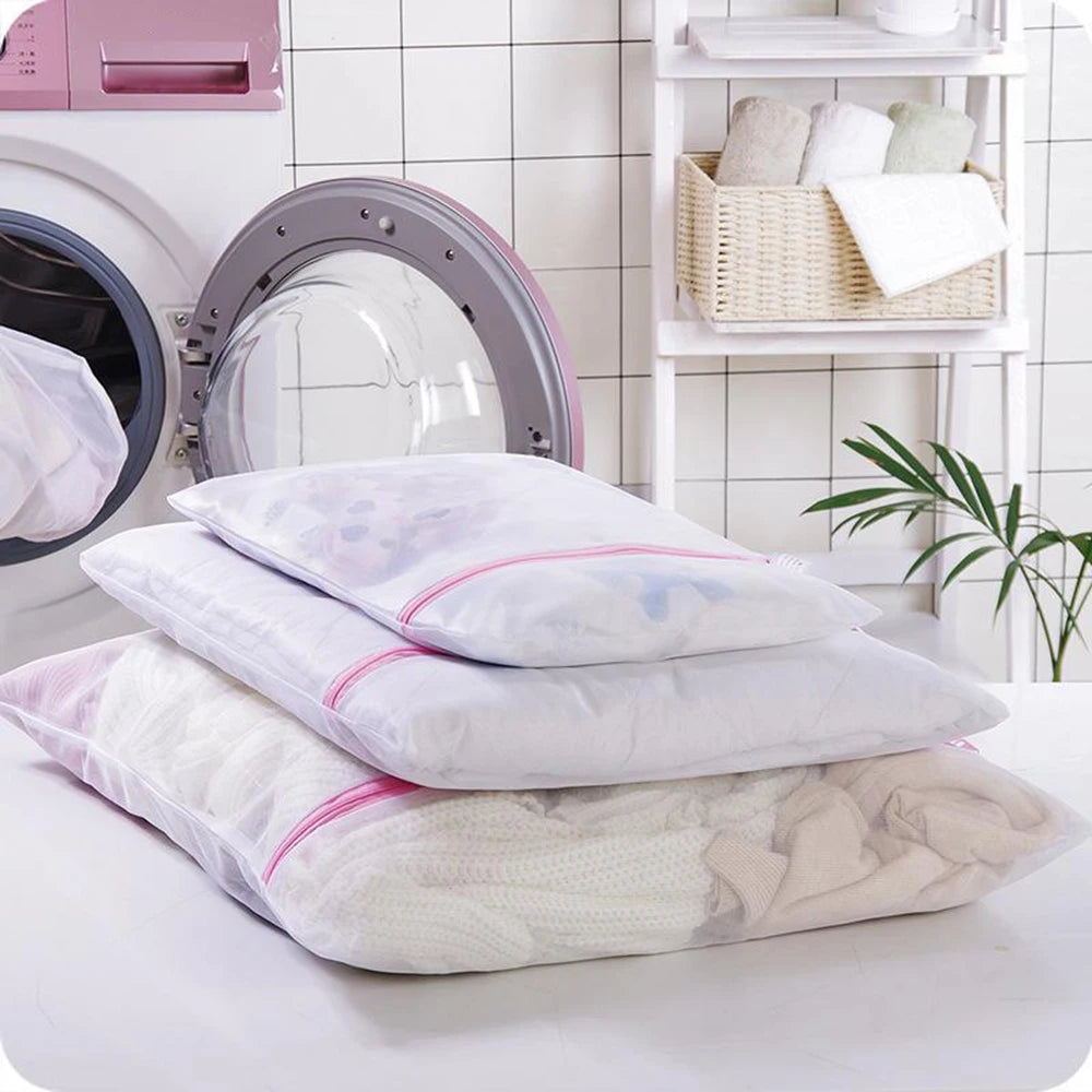 3PCS Pink Grid Laundry Bag for Home Organization - Classification Clothing Care Bag