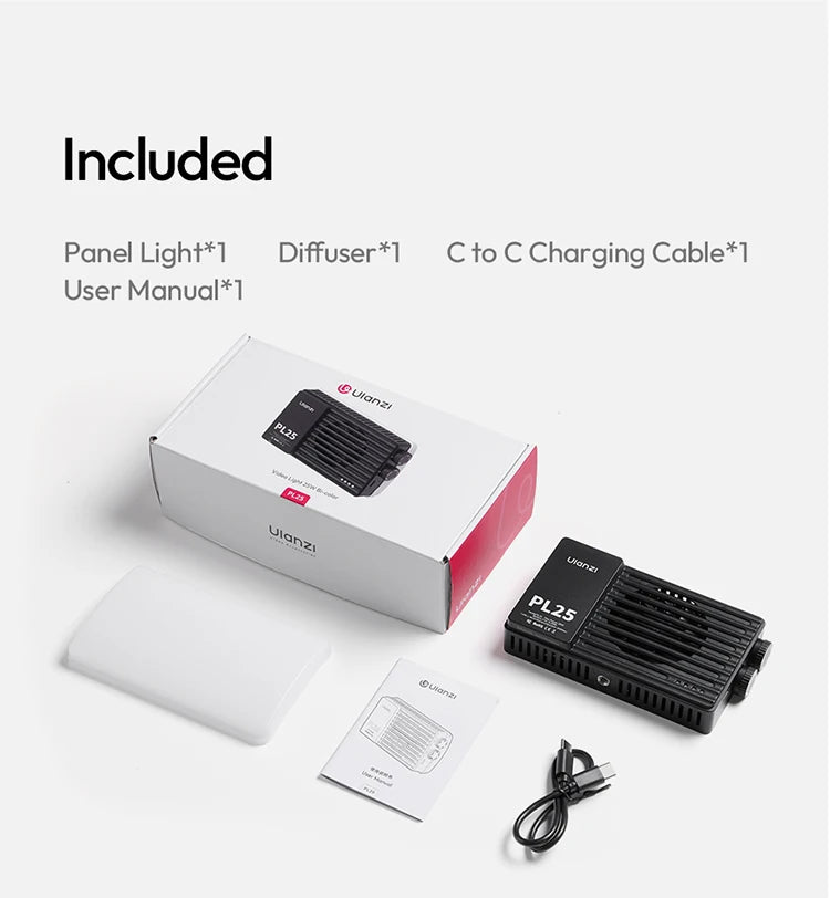 ULANZI PL25 25W LED Panel Light 2700K-6500K CRI 96+Type-C Fast Charging Studio Photography Light for Phone Camera Vlog Shooting