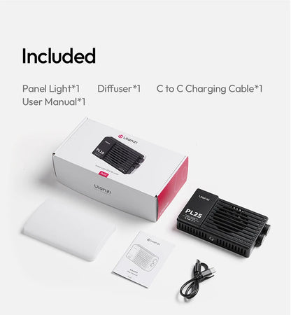 ULANZI PL25 25W LED Panel Light 2700K-6500K CRI 96+Type-C Fast Charging Studio Photography Light for Phone Camera Vlog Shooting