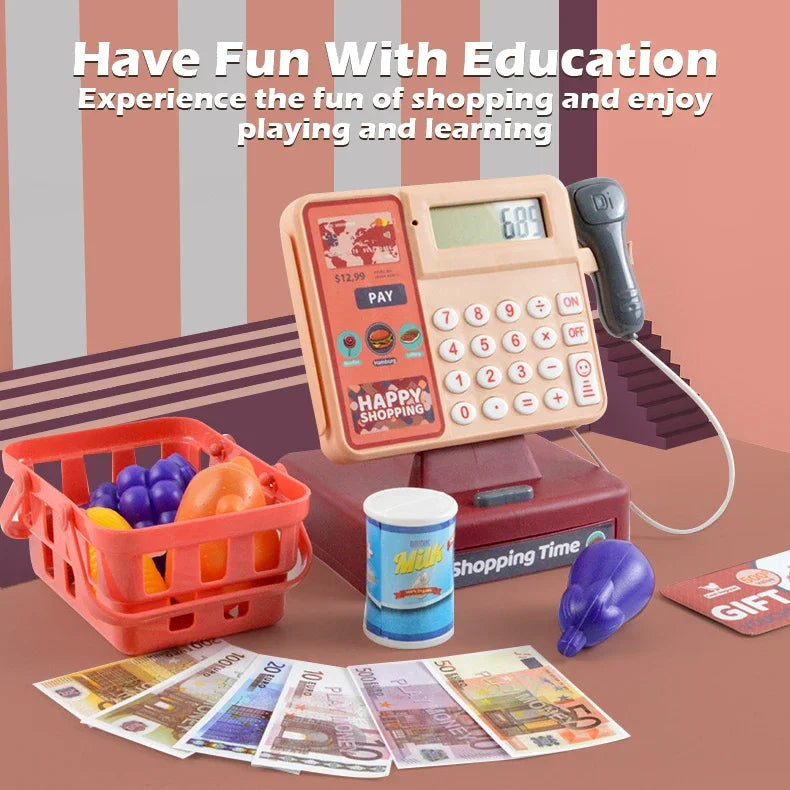 Children's Simulation Supermarket Cash Register Electric Multifunctional Puzzle Toy Cash Register with Scanner Toys for Kids