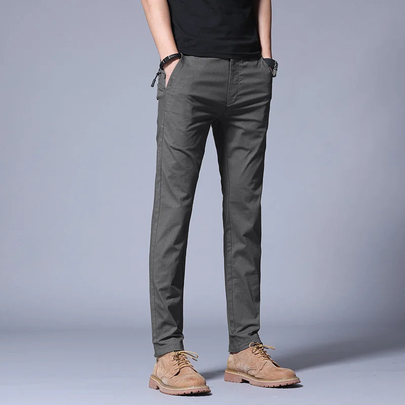 ICPANS Summer Thin Casual Pants Men Pockets with Zipper Black Slim Fit Skinny Mens Trousers Office