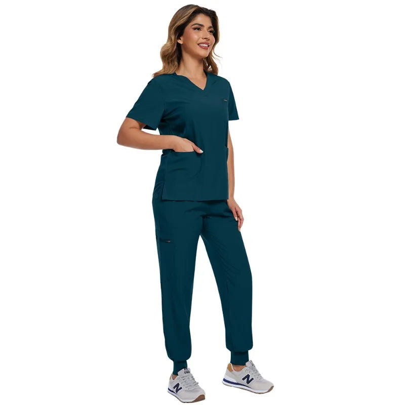 Surgical Scrubs Unisex - Quick-Dry Dental Clinic & ER Workwear Split Set W/Short Sleeve & Anti-Microbial 6 Pockets