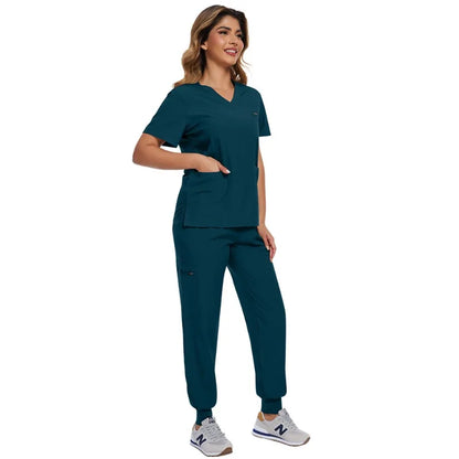 Surgical Scrubs Unisex - Quick-Dry Dental Clinic & ER Workwear Split Set W/Short Sleeve & Anti-Microbial 6 Pockets