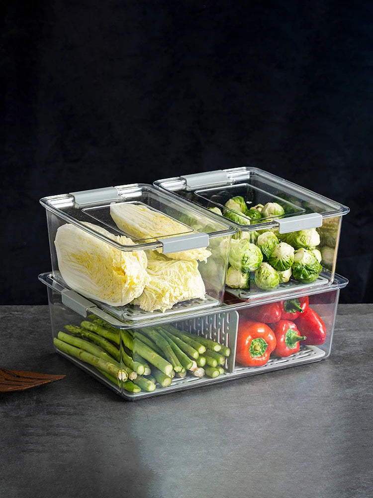 Fridge Organizer Stackable Refrigerator Organizer Bins with Lids Clear Fruit Storage Containers Freezer Pantry Kitchen Boxes