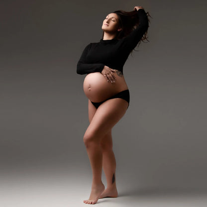 Maternity Long Sleeve T Shirts Womens Mock Neck Seamless Slim crop Tops For Pregnant photo shoot