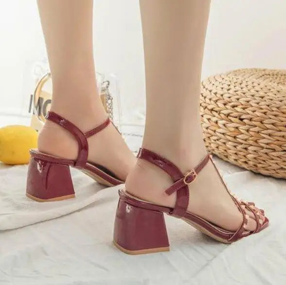 Chunky Sandal Woman Summer New 2024 Orthopedic Roman Wedge Rhinestone Sexy Medium Heel Mirror Luxury Designer Sandals for Women