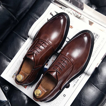Business Formal Leather Shoes Men's Casual with Suit Low Top Solid Wedding Oxford Shoes Pointed Office Shoes