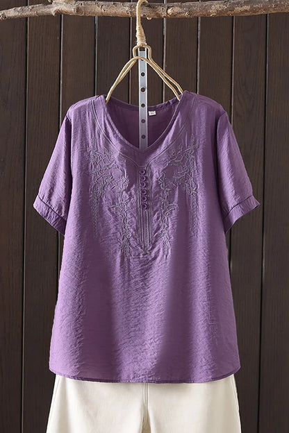 Women Clothing Streetwear Casual Fashion Elegant Cotton Linen Embroidery Vintage Clothes Tops Shirts for Women Tees