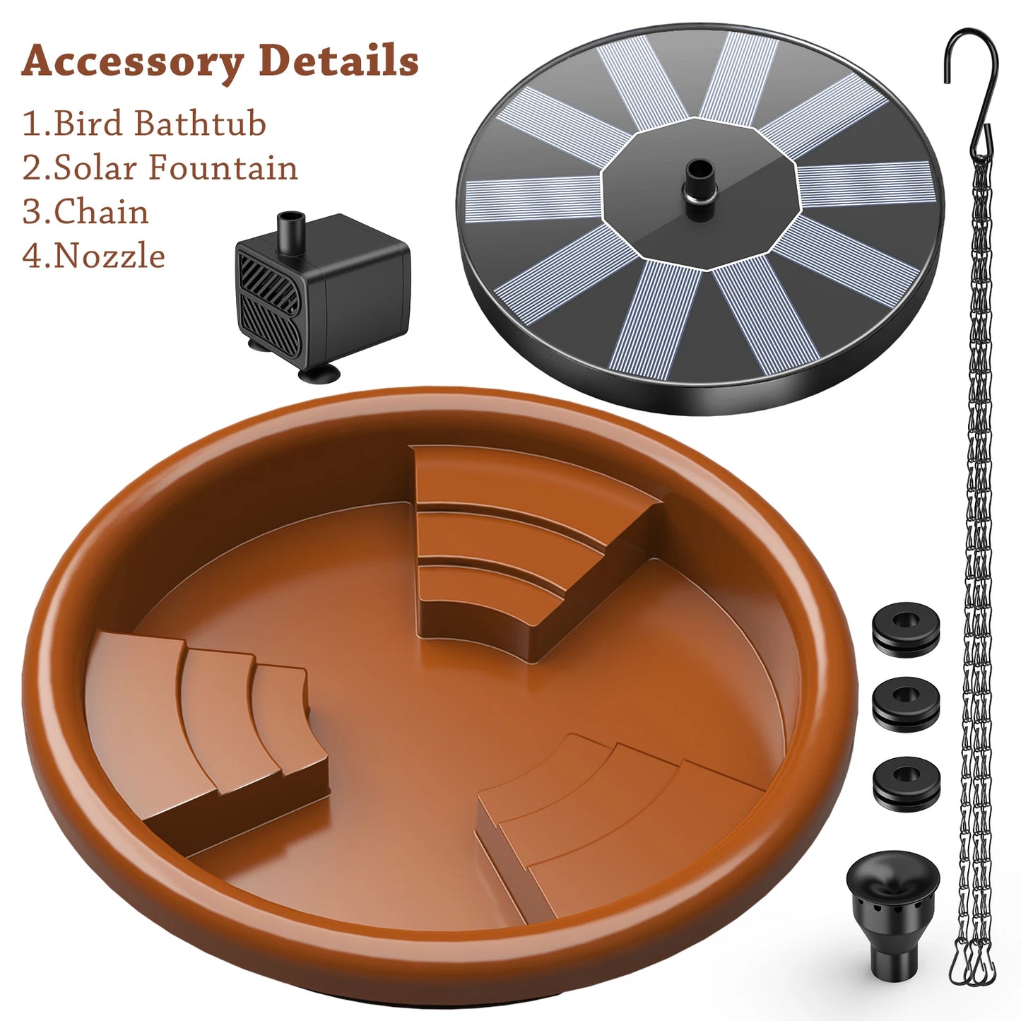 12 Inch Bird feeder Hanging Bird Bath with fountain Outdoor Bird Drinking Bird Tray with Hook and Chain for Garden Yard Patio