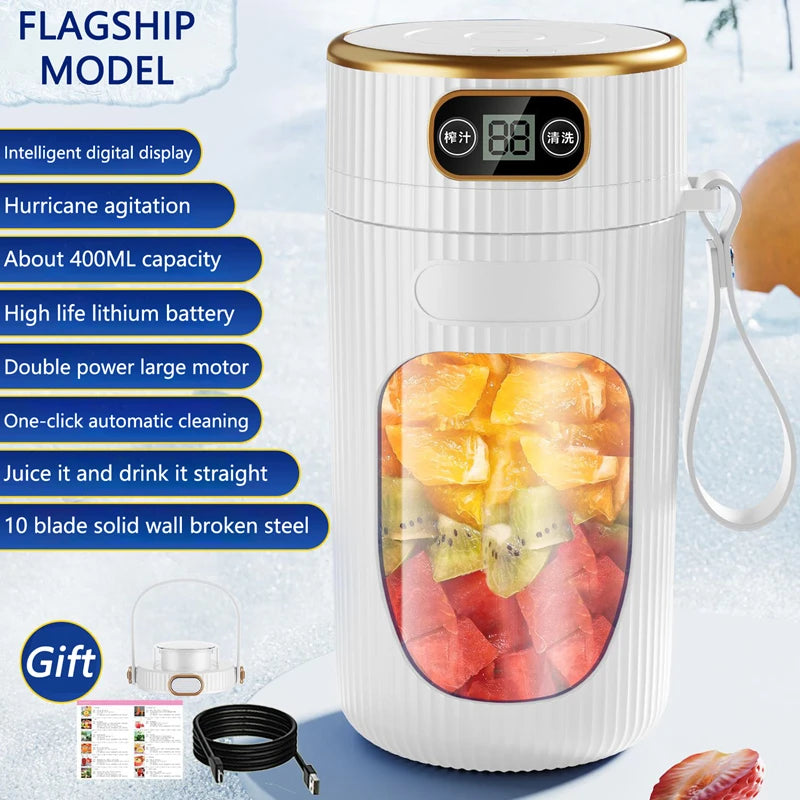 Electric Juicer 10 Blades Portable Blender LED Digital Display Small Juice Cup Rechargeable Wireless Household Milkshake Juice