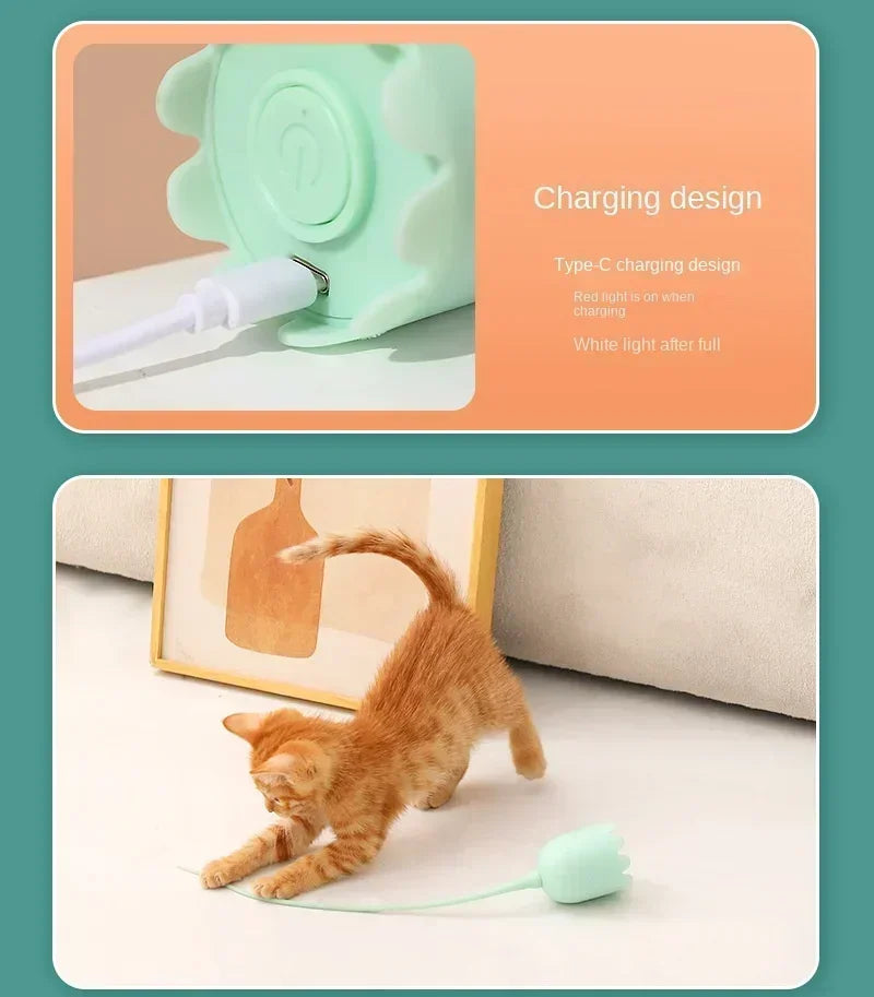 Interactive Electric Cat Toy USB Intelligent Rolling Ball Interactive Toys Funny Stick Silicone Rotate Mouse Tail Kitten Teaser
