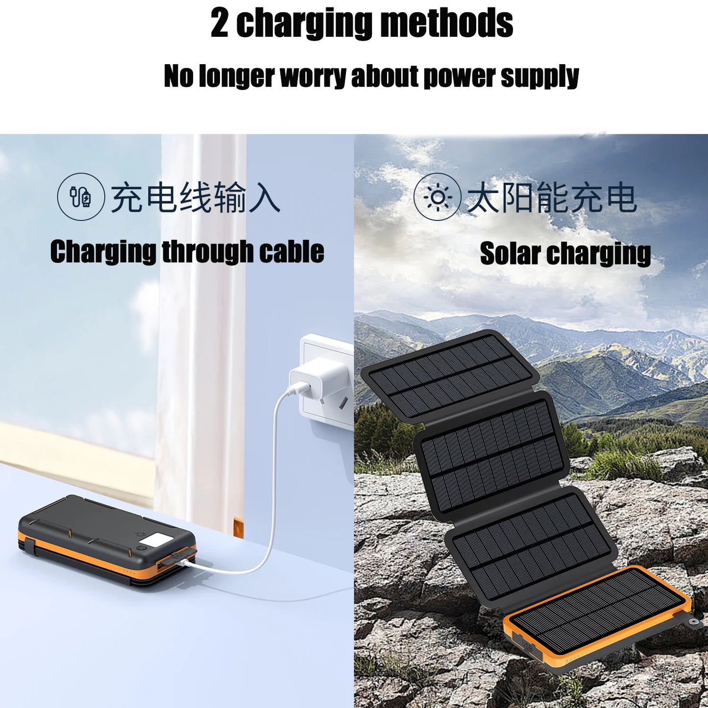 New Portable Solar Power Bank 20000mAh Large Capacity Charger Compatible with IOS Android USB-A And USB-C Fast Charging outdoor