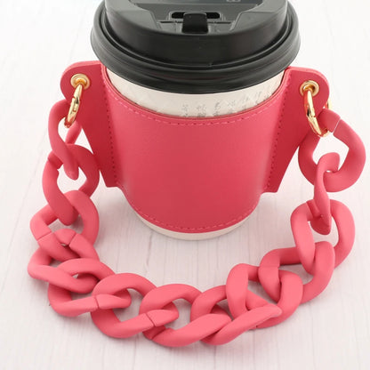 Reusable Leather Cup Coffee Sleeve with Chain Hot Coffee Iced Coffee Sleeve Leather Drink Carrier For Coffee Drinks Coffee Purse