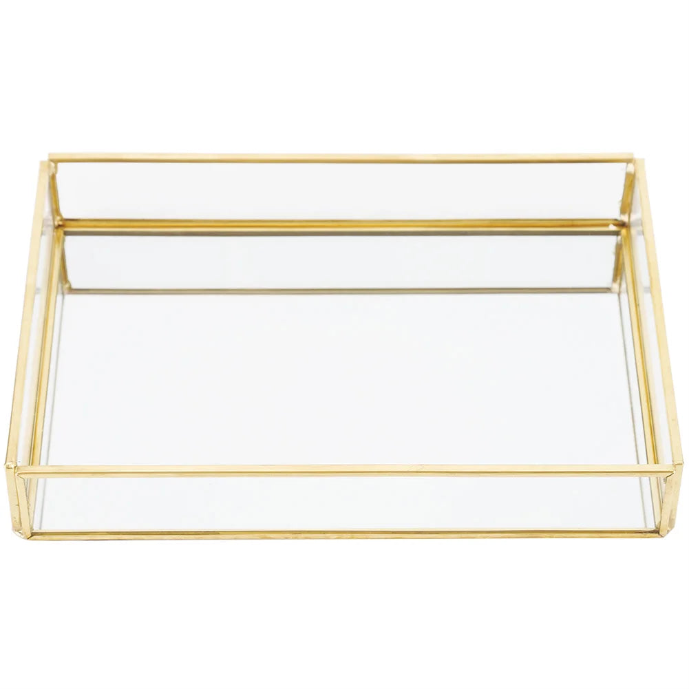 Cosmetics Storage Box Vintage Metal Glass Gold Tray Jewelry Large Capacity Cosmetics Display Boxes for Bedroom Bathroom