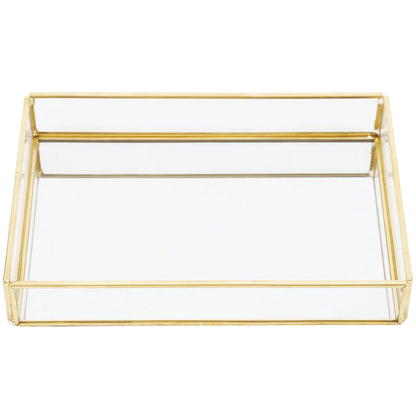 Cosmetics Storage Box Vintage Metal Glass Gold Tray Jewelry Large Capacity Cosmetics Display Boxes for Bedroom Bathroom