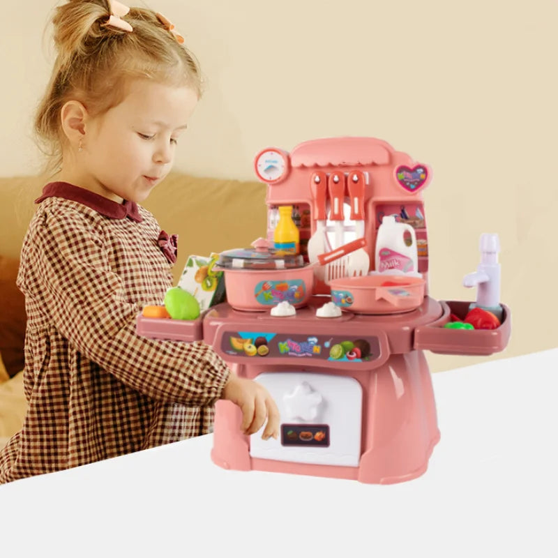 Pretend Play Kitchen Set With Sounds, Lights, Cooking Stove, Sink, And Play Food - Mini Toy Kitchen